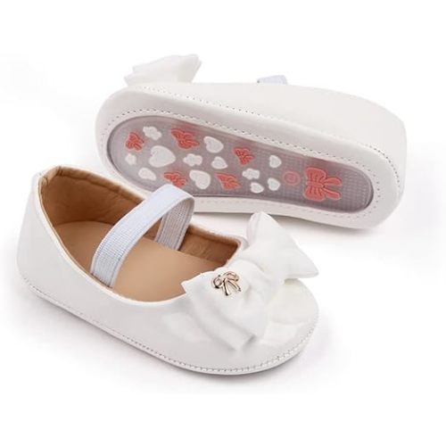 HsdsBebe Infant Baby Girls Mary Jane Flats Bow Non-Slip Soft Sole Princess Toddler First Walkers Sneaker Wedding Dress Shoes