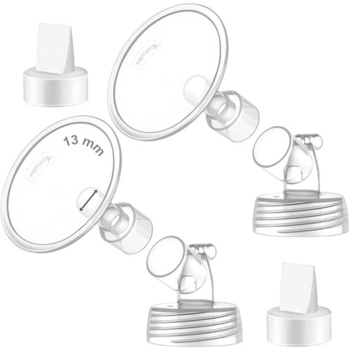 2X 13 mm Maymom Two-Piece Wide Neck Pump Parts Compatible with Spectra S1,Spectra S2 Pumps and 2 Valves; Incl Wide Mouth Flanges; Not Original Spectra Flange; (13mm Flange with Valve)