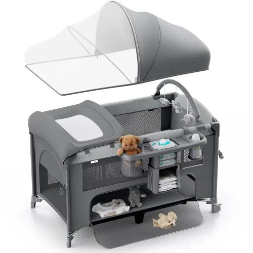 BabyBond 5 in 1 Foldable Baby Bassinets Bedside Sleeper for Newborn Infant, Large Playard Pack with Mattress,Storage Basket and Mosquito Net, Height Adjustable Baby Crib for Nursery, Ideal Christmas Gift for Toddler, Mothersdaygift - TikTok Shop