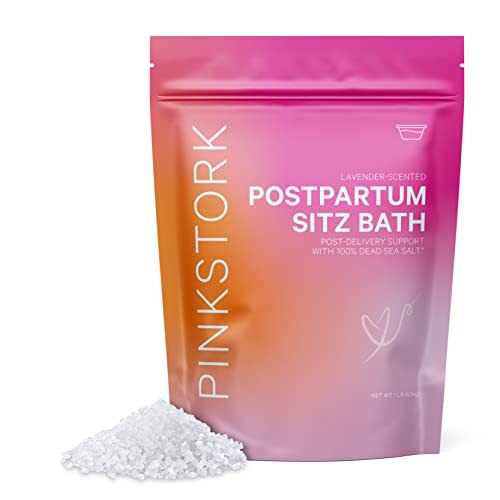 Pink Stork Postpartum Sitz Bath Soak: Dead Sea Salt for Perineal Care & Cleansing, Postpartum Recovery, Labor & Delivery Essentials, Postpartum Essentials, Women-Owned, Lavender Scented, 1 lb