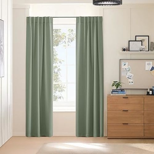 PONY DANCE Green Blackout Curtains 96 inch Long, Room Darkening Curtains for Bedroom, Thermal Insulated Drapes for Living Room Window, Back Tab/Rod Pocket, 52 x 96 Inch,2 Panels Set, Sage Green