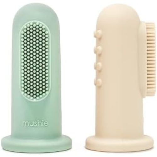 mushie Baby Finger Toothbrush (Cambridge Blue/Shifting Sand) 2-Pack