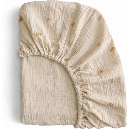 mushie Extra Soft Muslin Fitted MINI Crib Sheet | 24"x 38" (Rainbows)