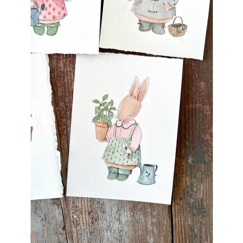 Watercolor Bunny Print: Gardening Decor, Little Girl's Room (5x7 or 8x10)
