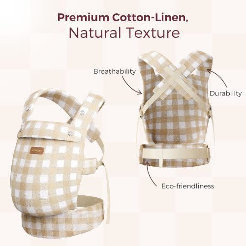 Momcozy Baby Carrier with Natural Cotton Linen, Brown Checkerboard