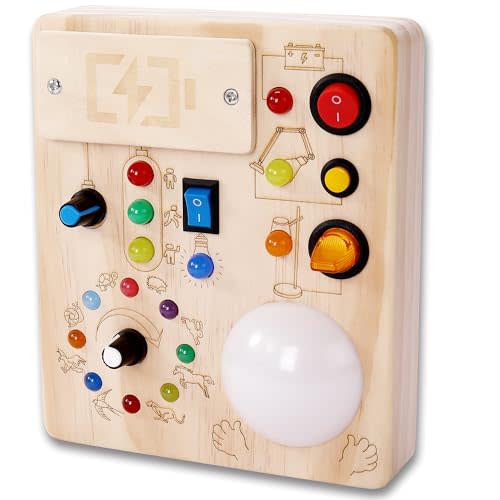 Montessori Busy Board, Slap-Activated LED Toy for 1-4 Toddlers | Sensory Switch Board, Fine Motor Skills Educational Learning Toy, Travel Friendly, Birthday & Holiday Gift for Boys Girls