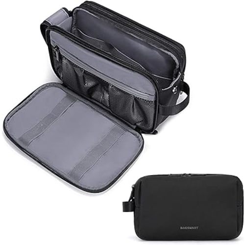 BAGSMART Toiletry Bag for Men, Travel Toiletry Organizer Dopp Kit Water-resistant Shaving Bag for Toiletries Accessories, Door Room Essentials, Black-medium