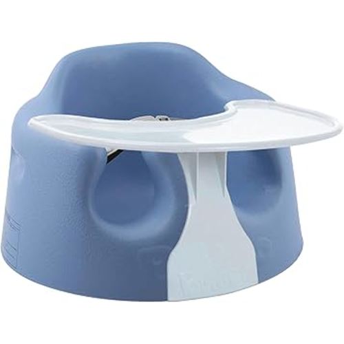 Bumbo Baby Floor Seat, Portable Infant Sit Up Activity & Eating Chair with Tray Accessory, Powder Blue - Feeding and Sitting Lounger for Babies and Infants Ages 3 to 12 Months