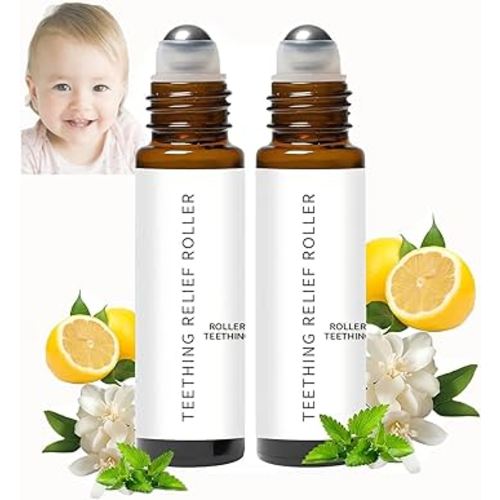 Mamas Teether, Teething Roller All Natural for Babies, Baby Teething Oil Roller, Velaria Natural Relief Roller with Chamomile & Rose Oil,Teething Roller All Natural for Baby (1, 10ML-2PCS)
