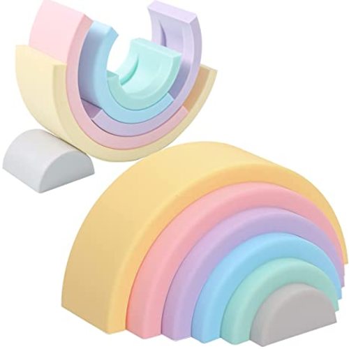 Silicone Rainbow Stacking Toy Sorting and Stacking Game Rainbow Arch Shape Matching Montessori Toys (6Pcs)