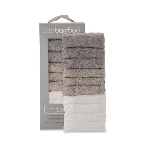 Little Bamboo Towelling Washer 10 Pack Stone Grey | Baby Bunting AU