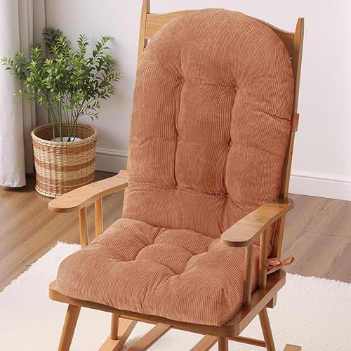 Rocking Chair Cushion - Corduroy Fabric, High-Density Sponge, Durable Comfort Non-Slip Bottom Tufted Seat Pads with Ties, Corduroy︱Brown, 44x19x4 inch
