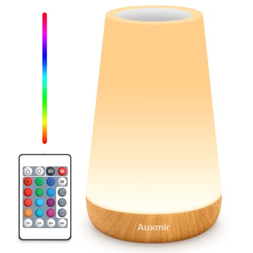 Auxmir LED Night Light Bedside Lamp Touch and Remote Control Dimmable Tabletop 13 RGB Colors Changing 5 Brightness Adjustable Rechargeable Portable Lamp for Baby Kids Nursery Bedroom Bathroom Camping