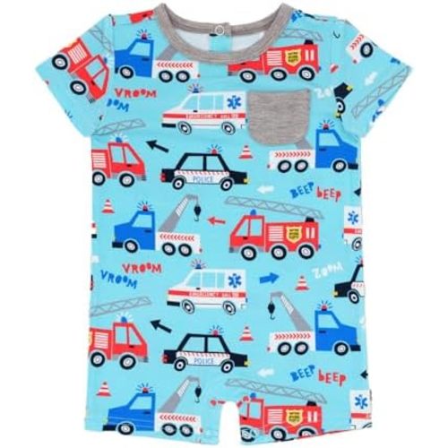 Little Sleepies Short Sleeve Pocket Shorty Romper for Boys, Soft Viscose from Bamboo One Piece, Baby Clothes