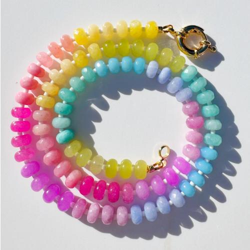 Rainbow Gemstone Necklace in CANDY CLOUDS: Jade, Jasper, Quartz, Heart Push Clasp Charm Holder or Sailor Clasp