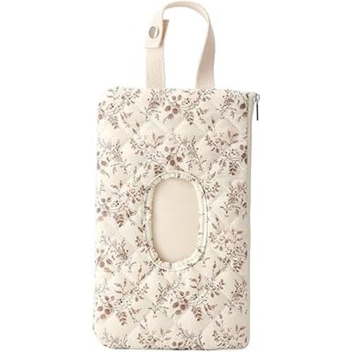 Floral Reusable Wipes Pouch - Portable and Refillable Wet Wipes Case with Lanyard for Stroller, Home, and Travel
