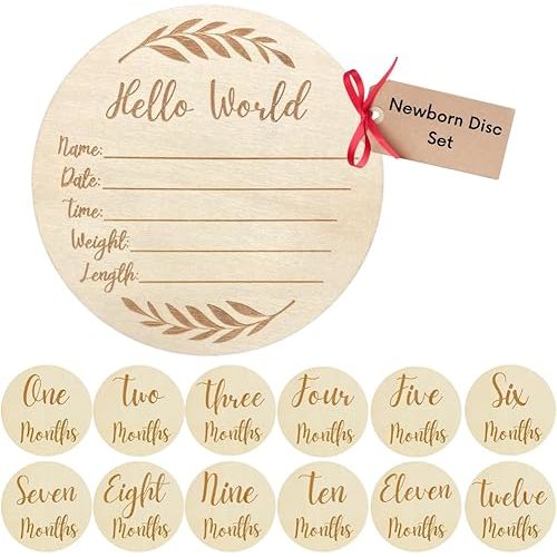 Wooden Baby Announcement Sign for Newborn, Large 6 inch Hello World Newborn Name Sign for Hospital Birth Announcement, Newborn Photography Props for Boys and Girls (Hello World Bundle)