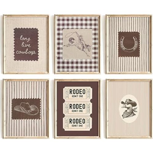 Vintage Western Wall Art Cowboy Nursery Canvas Wall Decor Boy Room Art Rustic Country Pictures Retro Boho Western Poster Modern Southwestern Prints for Bathroom Bedroom 8x10 Inch Unframed Set of 6
