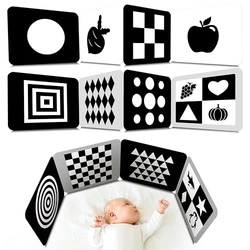 2 PCS Baby Visual Stimulus Cards, Double-Sided High Contrast Black and White Flashcards Sensory Developmental Montessori Cards Set for Newborn Boy Girl Baby Tummy Time (39” X 8”)