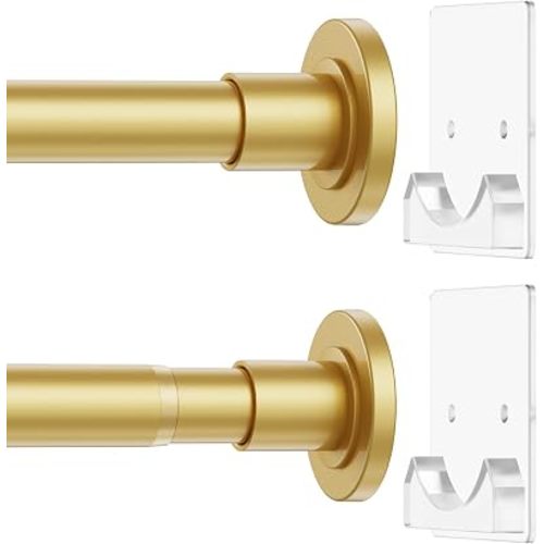 CorkLatta Gold Shower Curtain Rod,1 Inch Diameter Stainless Steel Adjustable Spring Tension Rods 32 to 80",with Holders,Anti-Slip,Curtain Rods No Drilling(1 Pack)