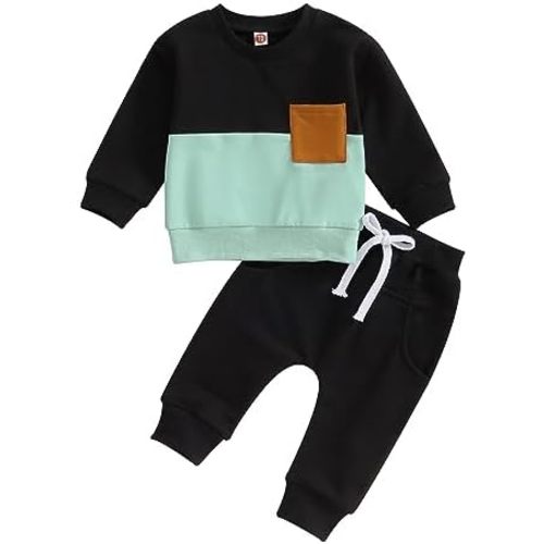 Thorn Tree Toddler Baby Boy Outfits Long Sleeve Contrast Color Sweatshirt Solid Pants Autumn Winter Clothes Set