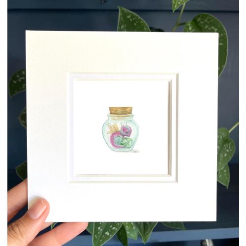 Baby Dragon, mini giclée print, mounted