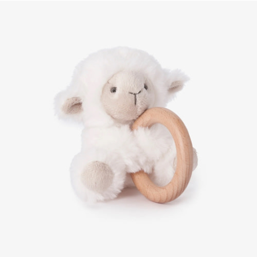 Plush Lamb Wooden Ring Rattle
