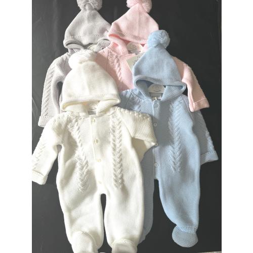 Knitted Baby Pram Suit with Pom Pom Hat