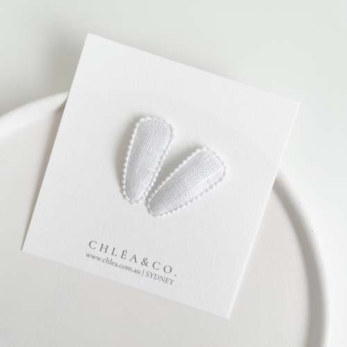 Petite White Linen Fabric Covered Snap Clip