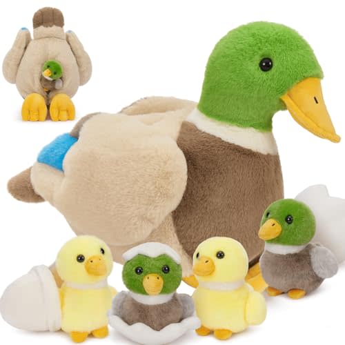 MaoGoLan Mallard Duck Stuffed Animal for Girls, 16 Inch Large Duck with 4 Ducklings & Eggs Inside - Plush Mallard Toys Bulk Party Favors Decorations Christmas Easter Birthday Gifts
