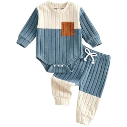 Giraropa Newborn Baby Boy Clothes Rib Knit Romper Jumpsuit Solid Sweater Sweatsuit 2Pcs Joggers Pant Set Fall Winter Clothes