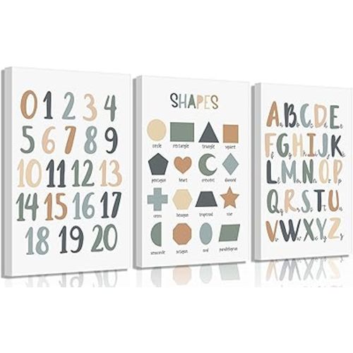 3pcs Kids Playroom Poster Wall Art, Alphabet Playroom Painting Pictures Wall Decor, ABC Nursery Posters Print Artwork for Nursery, Toddler, Child Room Classroom, Home Decoration 12x16in