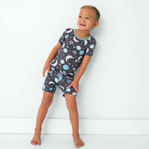 Blue To the Moon & Back Two-Piece Short Sleeve & Shorts Pajama Set – Little Sleepies
