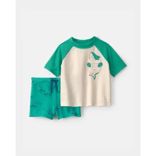 Baby Boy 2-Piece Shark Rashguard Swimsuit Set - Green/Cream | Carter's