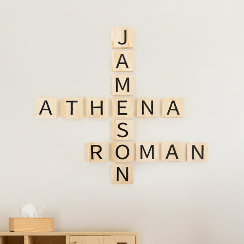 Personalized Crosswords Scrabble Puzzle Wooden Wall Tile with 1-10 Names Home Decor Birthday Housewarming Gift for Family Friend - CALLIE