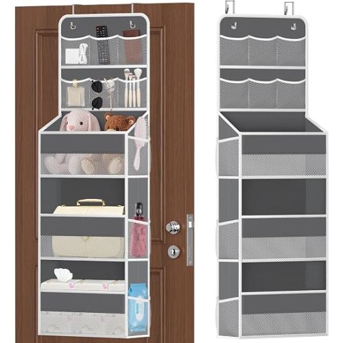 SpaceHacks 5-Tier Over the Door Organizer with Mesh Pockets, Dark Grey
