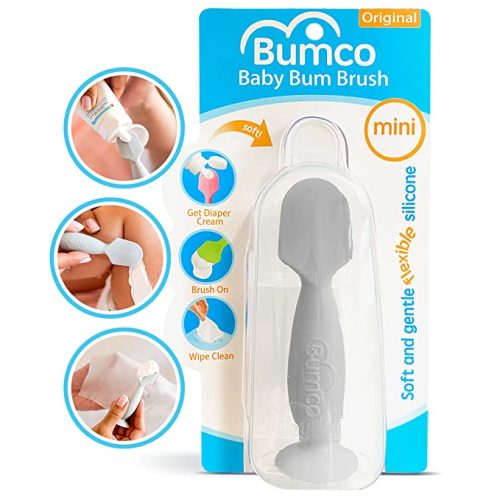 Bumco Baby Bum Brush + Mini Baby Diaper Cream Spatula with Case - BPA-Free Silicone Diaper Spatula, Mom-Invented Butt Paste Applicator (Gray & Gray)