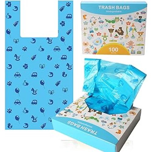 Amazon.com: 200pcs Degradable Diaper Bags with Handle Easy-Tie, Baby Nappy Sacks Waste Bin or Pet Waste Bags, Biodegradable Diaper Trash Bags for Nappies, Rubbish, Dog Poop (18.5*37cm, Blue) : Baby