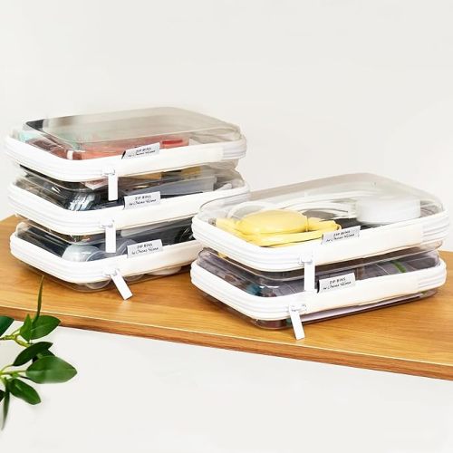 Clear Zipper Pouches Hard Shell - Transparent Storage Bins for Home Organization - Stackable Zippered Pencil Case to Organize Playroom Toy Bin - TSA Approved Toiletry Bag Travel Bags for Toiletries