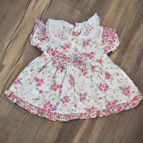 Baby Togs Vintage Girls Floral White Lace Pink Short Sleeve Easter Dress 12 Mo