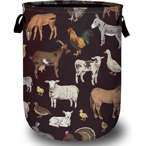 Cute Farm Animals Laundry Basket, Laundry Hamper Collapsible Oxford Cloth with Handle Clothes Toy Storage Bin for Bathroom Laundry Room Bedroom 15.7 X 20 Inch