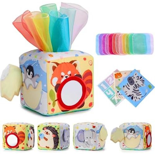 Baby Tissue Box Toy for Babies 6-12 Months - Montessori Sensory Toy