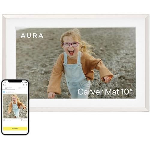 Aura Digital HD Picture Frame, Best Frame for Gifting, (10" - Carver White Mat)