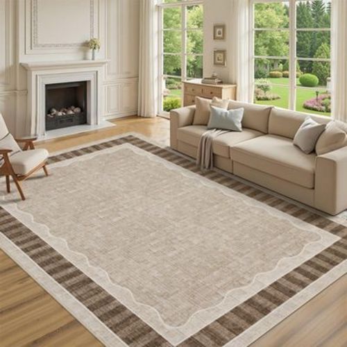 5'x7' Brown Area Rugs for Living Room Bedroom Modern Cross Pattern Rug Washable Bordered Carpet Low Pile Non-Slip Accent Rug for Dining Room