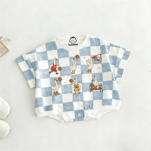Baby Basketball Goose Check T-shirt Romper
