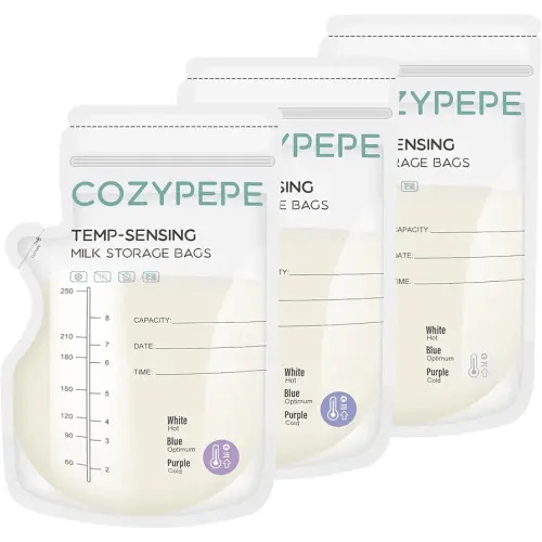 100 Pcs Breastmilk Storage Bags, 8Oz Breast Milk Storing Bag with Pour Spout, Temperature-Sensing Color Change Milk Bag for Convenient Breastfeeding, No Leak Presterilized for Freezer