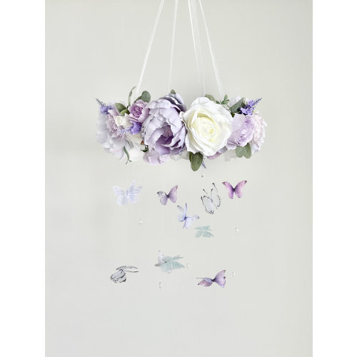 Butterfly Nursery Mobile for Baby Girl | Floral Butterfly Crib Mobile | Boho Baby Mobile | Pink Nursery Decor | Baby Shower Gift