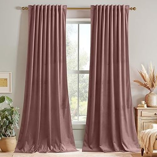 StangH Mauve Velvet Curtains 96 inches Long - Wild Rose Pink Room Darkening Bedroom Curtains for Nursery Kids, Elegant Thermal Insulated Drapes for Sliding Door Office, W52 x L96, 2 Panels