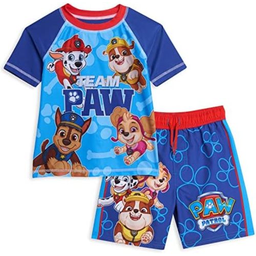 Paw Patrol Rubble Marshall Chase Pullover Rash Guard and Swim Trunks Outfit Set Toddler to Little Kid