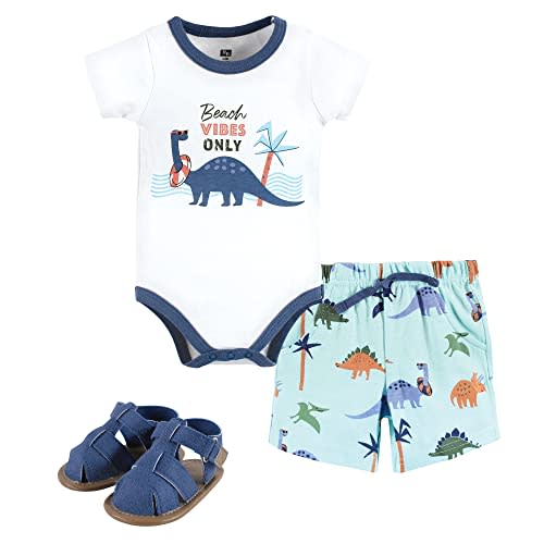 Hudson Baby Unisex Baby Cotton Bodysuit, Shorts and Shoe Set